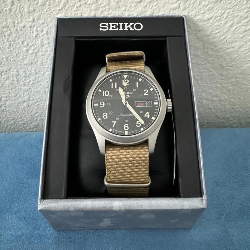 Seiko 5 Sports Military-Inspired Field Black Dial Watch- SRPG35